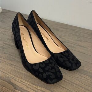 Stuart Weitzman JULIETTE Black Square Toe Suede Block Heels size 9
